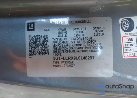 2020 Chevrolet Camaro Rwd 1Ls from USA, damaged, VIN 1G1FB1RX9L0148297